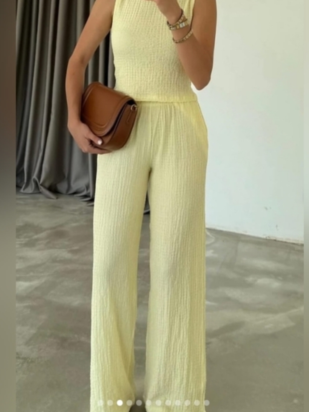 Love Poem Textured Sleeveless Top With Flare Leg Pants